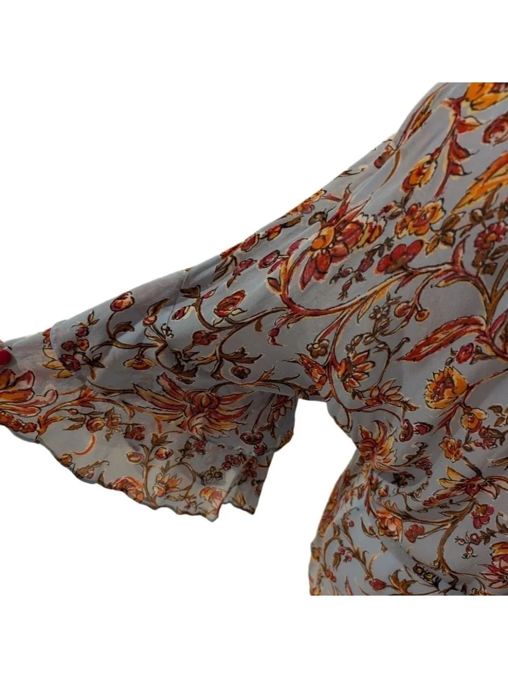 Zara Floral Blouse Kimono Sleeves Light Blue Medium - Picture 3 of 7